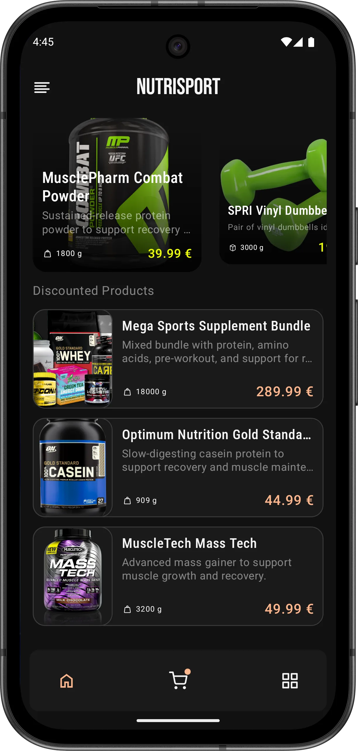 Captura de pantalla de la aplicación móvil NutriSport