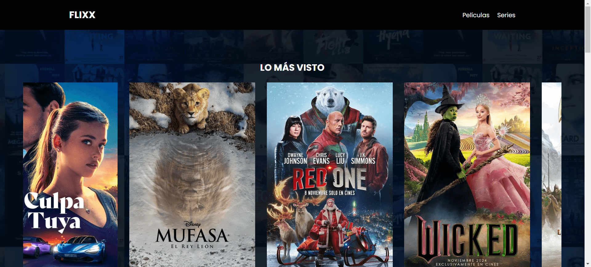 Captura de pantalla de la app FliXX de películas y series